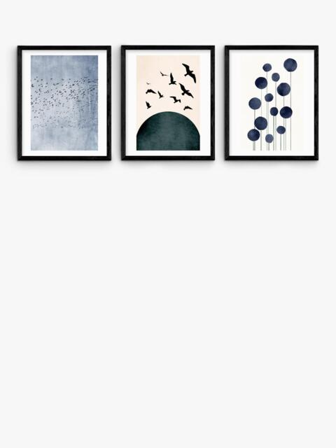EAST END PRINTS Kubistika 'Gentle Escape' Framed Print, Set of 3, 53.4 x 43.4cm, Black - image 1