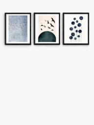 EAST END PRINTS Kubistika 'Gentle Escape' Framed Print, Set of 3, 53.4 x 43.4cm, Black