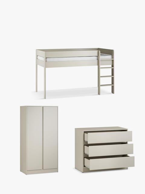 Little Acorns Furniture Mid Sleeper Bed Frame, 3 Drawer Chest and Double Wardrobe Bundle, Cashmere
