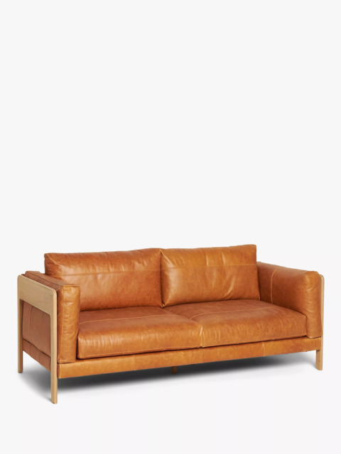 John Lewis Nest Large 3 Seater Leather Sofa, Light Leg, Butterscotch Leather - image 1
