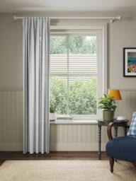 John Lewis Slot Top Stripe Voile Curtain Panel, White/Grey - thumbnail 2