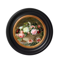 Brookpace Lascelles 'Basket of Flowers' Porthole Round Framed Canvas Print, 43cm, Black/Multi - thumbnail 1
