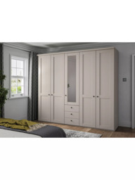 John Lewis Marlow 250cm Mirrored Hinged Wardrobe with Centre 3 Drawers, Champagne - thumbnail 2