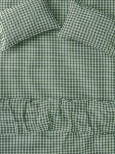Piglet in Bed Gingham Linen Blend Fitted Sheet, Pine Green - image 1