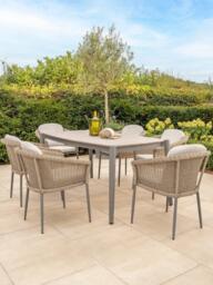 KETTLER Isla 6-Seater Rectangular Garden Dining Table & Chairs Set, Mushroom - thumbnail 2