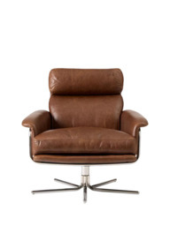 West Elm Kristoff Leather Swivel Armchair, Molasses/Polished Stainless Steel - thumbnail 6