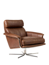 West Elm Kristoff Leather Swivel Armchair, Molasses/Polished Stainless Steel