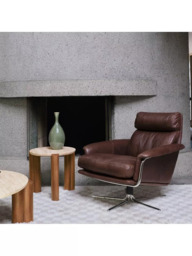 West Elm Kristoff Leather Swivel Armchair, Molasses/Polished Stainless Steel - thumbnail 3