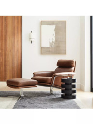 West Elm Kristoff Leather Swivel Armchair, Molasses/Polished Stainless Steel - thumbnail 2