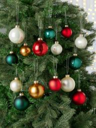 John Lewis Glass Christmas Tree Baubles, Box of 42, Red/Green - thumbnail 2