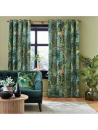 Graham & Brown New Eden Pair Lined Eyelet Curtains, Emerald - thumbnail 1