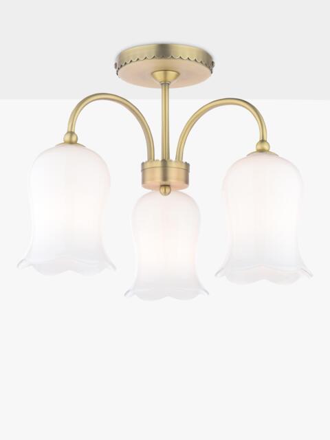 Laura Ashley Lidsell 3 Arm Scallop Glass Shade Semi Flush Ceiling Light, Matt Antique Brass - image 1