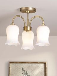 Laura Ashley Lidsell 3 Arm Scallop Glass Shade Semi Flush Ceiling Light, Matt Antique Brass - thumbnail 2