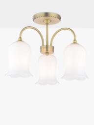 Laura Ashley Lidsell 3 Arm Scallop Glass Shade Semi Flush Ceiling Light, Matt Antique Brass - thumbnail 1