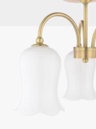 Laura Ashley Lidsell 3 Arm Scallop Glass Shade Semi Flush Ceiling Light, Matt Antique Brass - thumbnail 5