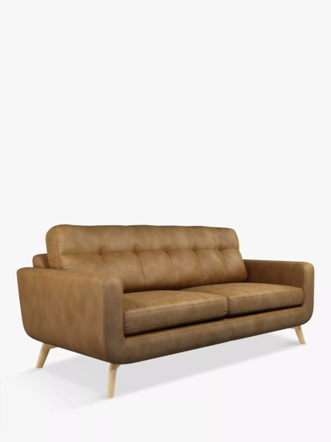 John Lewis Barbican Large 3 Seater Leather Sofa, Light Leg, Demetra Light Tan - image 1