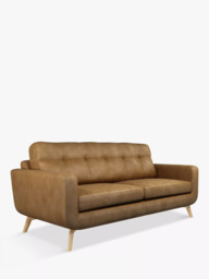 John Lewis Barbican Large 3 Seater Leather Sofa, Light Leg, Demetra Light Tan - thumbnail 1