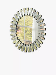 Yearn Faceted Bevelled Glass Round Wall Mirror, 90cm, Black/Clear - thumbnail 1