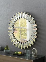 Yearn Faceted Bevelled Glass Round Wall Mirror, 90cm, Black/Clear - thumbnail 2
