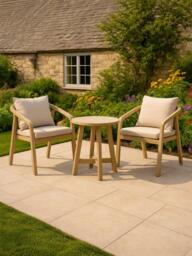 KETTLER Cora Rope 2-Seater Round Garden Bistro Table & Chairs Set, FSC-Certified (Acacia Wood), Natural - thumbnail 2