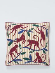 John Lewis Stripes and Monkeys Indoor/Outdoor Cushion, Purple/Multi - thumbnail 1