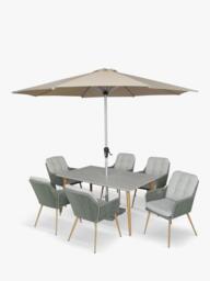 Bramblecrest Como 6-Seater Rectangular Garden Dining Table & Chairs Set with Parasol & Base, Fern Green - thumbnail 1