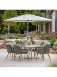 Bramblecrest Como 6-Seater Rectangular Garden Dining Table & Chairs Set with Parasol & Base, Fern Green - thumbnail 2