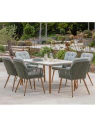 Bramblecrest Como 6-Seater Rectangular Garden Dining Table & Chairs Set with Parasol & Base, Fern Green - thumbnail 3
