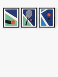 EAST END PRINTS Rosi Feist 'Tennis' Framed Print, Set of 3, 53.4 x 43.4cm, Black