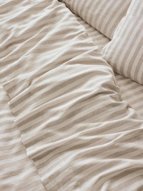 Piglet in Bed Pembroke Stripe Linen Blend Flat Sheet, Oatmeal - image 1
