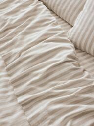 Piglet in Bed Pembroke Stripe Linen Blend Flat Sheet, Oatmeal - thumbnail 1