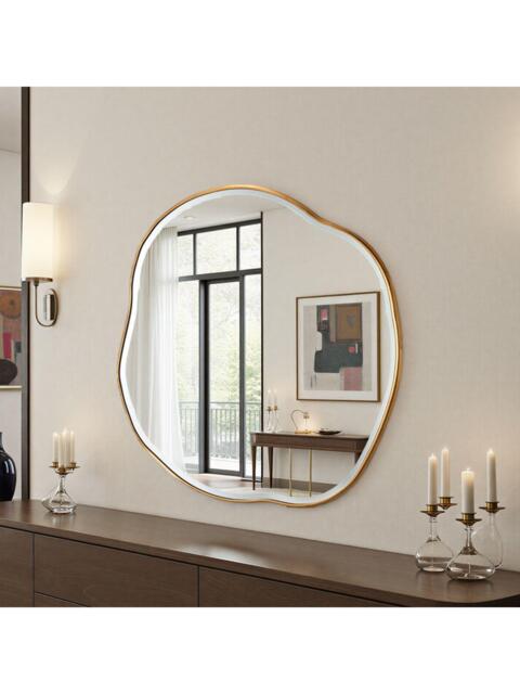 Yearn Eloise Wood Frame Wall Mirror, 100 x 100cm, Gold - image 1
