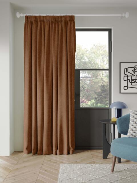 John Lewis Matt Velvet Thermal Lined Pencil Pleat Door Curtain, Ginger