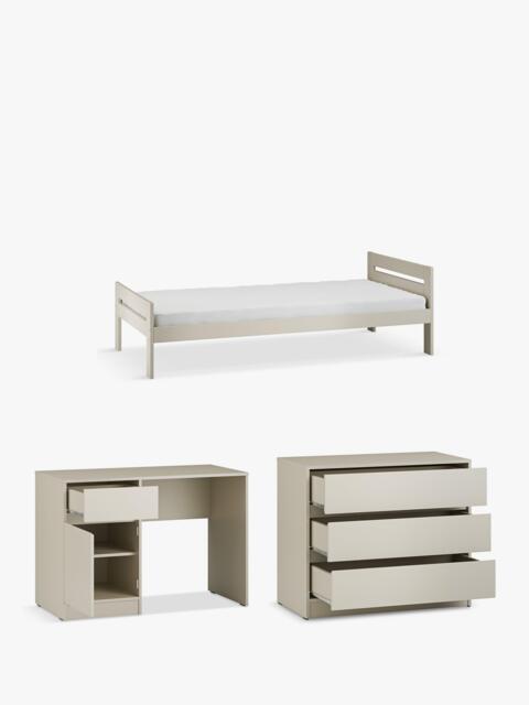 Little Acorns Furniture Bed Frame, 3 Drawer Chest and Desk Bundle, Cashmere
