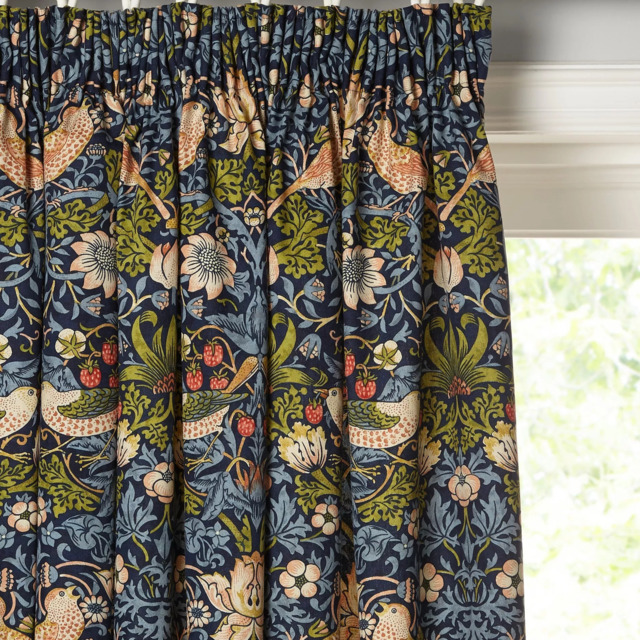 Morris & Co. Strawberry Thief Pair Lined Pencil Pleat Curtains, Indigo - image 1
