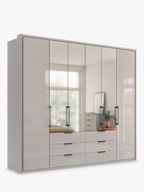 John Lewis Osaka 2.5m Bi-Fold Wardrobe with 2 Glass Doors, 4 Mirrored Doors & 6 Glass Drawers - image 1
