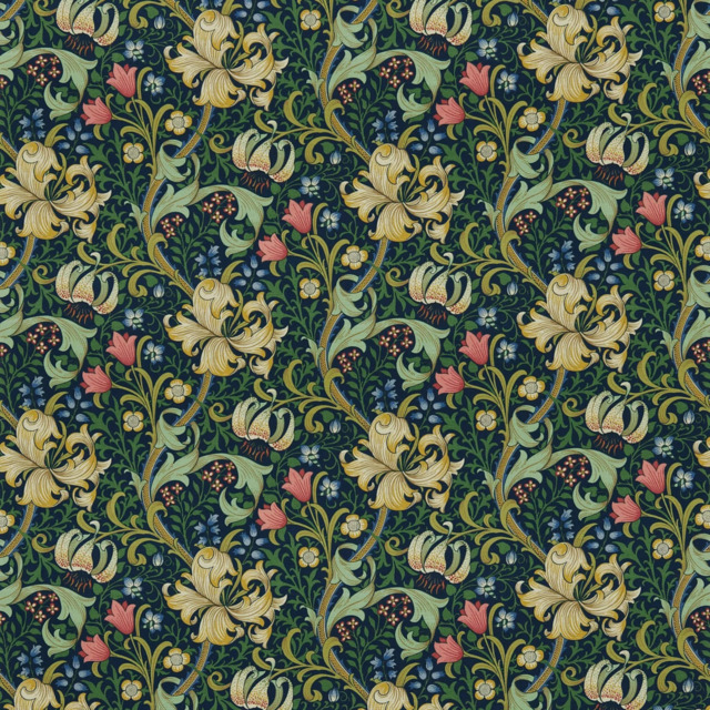 Morris & Co. Golden Lily Made to Measure Curtains or Roman Blind, Midnight/Green - image 1