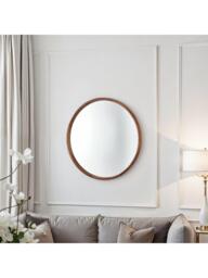 Yearn Beauf Round Oak Wood Frame Wall Mirror - thumbnail 4
