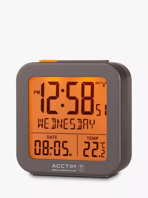 Acctim Invicta Radio Controlled Square Digital Alarm Clock, Dark Grey - image 1