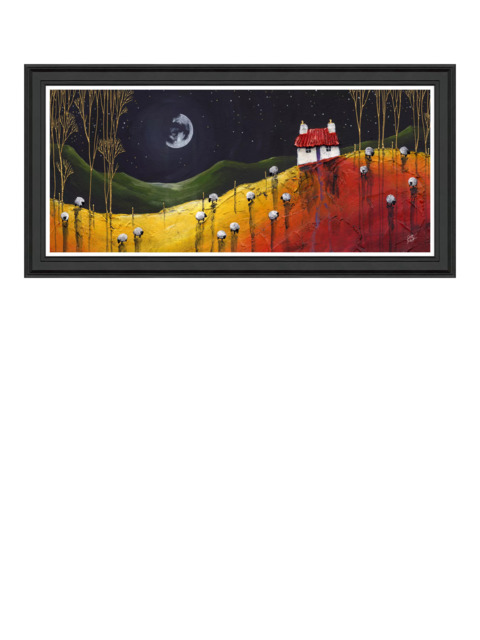 John Lewis Geoff Beckett 'Counting Sheep' Framed Print, 54 x 109cm, Yellow/Red - image 1