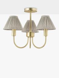 Laura Ashley Willowbrook 3 Arm Pleat Shade Semi Flush Ceiling Light, Antique Brass - thumbnail 2