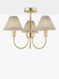 Laura Ashley Willowbrook 3 Arm Pleat Shade Semi Flush Ceiling Light, Antique Brass - thumbnail 1