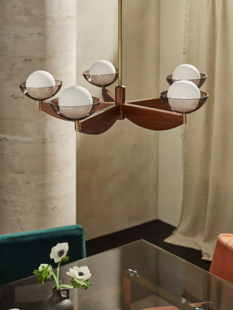 MADE 5 Arm Glass Orb Ceiling Light, Walnut
