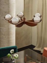 MADE 5 Arm Glass Orb Ceiling Light, Walnut - thumbnail 1