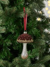 John Lewis The Curator Flocked Mushroom Bauble, Red - thumbnail 2