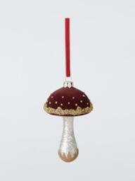 John Lewis The Curator Flocked Mushroom Bauble, Red - thumbnail 1