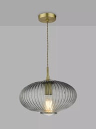 Där Edmond Ribbed Glass Ceiling Light, Smoke/Satin Brass