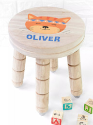 Treat Republic Personalised Cute Kitten Kids Stool, Natural - thumbnail 2