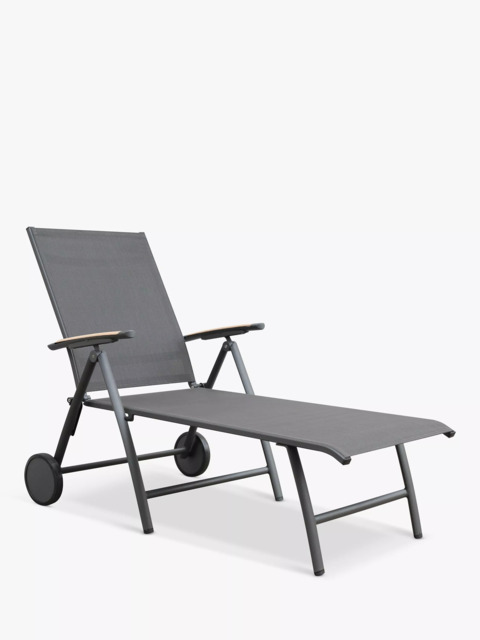 KETTLER Surf Active Folding Adjustable Sun Lounger with Teak Wood Armrests, Grey - image 1