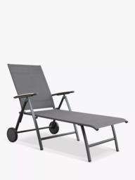 KETTLER Surf Active Folding Adjustable Sun Lounger with Teak Wood Armrests, Grey - thumbnail 1